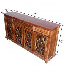 SOLID RECLAIMED TEAK WOOD & GLASS 4 DRAWER 4 DOOR SIDEBOARD MEDIA CABINET 