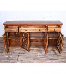 SOLID RECLAIMED TEAK WOOD & GLASS 4 DRAWER 4 DOOR SIDEBOARD MEDIA CABINET 