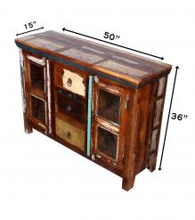 SOLID RECLAIMED TEAK WOOD & GLASS SIDEBOARD