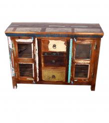 SOLID RECLAIMED TEAK WOOD & GLASS SIDEBOARD