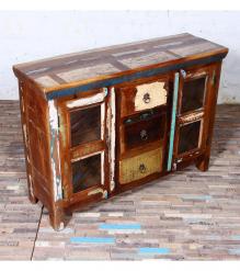 SOLID RECLAIMED TEAK WOOD & GLASS SIDEBOARD