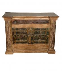 SOLID RECLAIMED TEAK WOOD W/ DECORATIVE IRON  BAR
