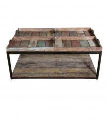 SOLID RECLAIMED TEAK & IRON TRAY COFFEE TABLE