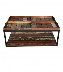 SOLID RECLAIMED TEAK TRAY COFFEE TABLE W/ IRON