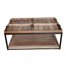SOLID RECLAIMED TEAK WOOD & IRON TRAY COFFEE TABLE 