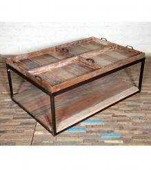 SOLID RECLAIMED TEAK WOOD & IRON TRAY COFFEE TABLE 