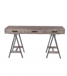 SOLID WOOD DESK W/ METAL BASE & 3 DRAWERS