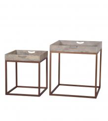 SET OF 2 SOLID WOOD &  IRON TRAY TABLES