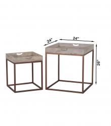 SET OF 2 SOLID WOOD &  IRON TRAY TABLES