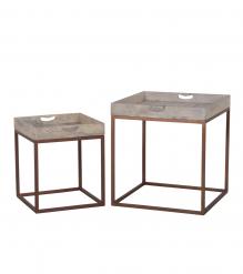 SET OF 2 SOLID WOOD &  IRON TRAY TABLES