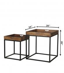 SET OF 2 WOOD & METAL SIDE TABLES