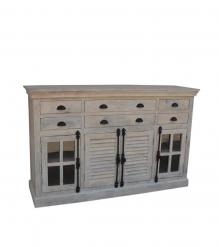 SOLID WOOD, GLASS & METAL SIDEBOARD W/ 8 DRAWERS & 4 DOORS