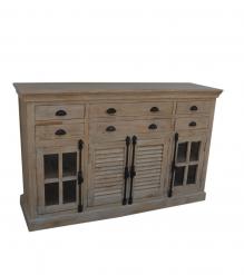 SOLID WOOD, GLASS & METAL SIDEBOARD W/ 8 DRAWERS & 4 DOORS