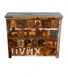 HAND CARVED SOLID RECLAIMED TEAK WOOD 'ABC' DRESSER BUREAU