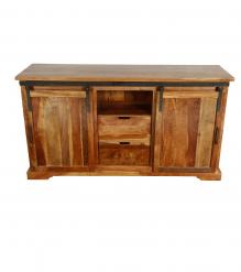 SOLID RECLAIMED TEAK WOOD MEDIA CENTER W/ SLIDING DOORS