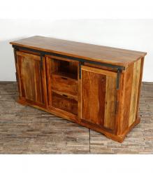 SOLID RECLAIMED TEAK WOOD MEDIA CENTER W/ SLIDING DOORS