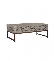 HAND CARVED WOOD & METAL COFFEE TABLE