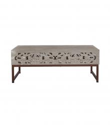 HAND CARVED WOOD & METAL COFFEE TABLE