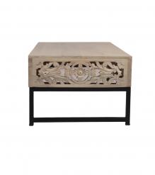 HAND CARVED WOOD & IRON COFFEE TABLE