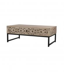 HAND CARVED WOOD & IRON COFFEE TABLE