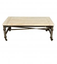 SOLID WOOD & IRON COFFEE TABLE ON WHEELS