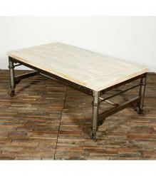 SOLID WOOD & IRON TROLLEY COFFEE TABLE