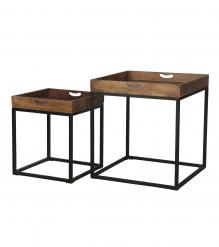 SET OF 2 WOOD & METAL SIDE TABLES