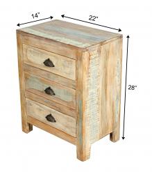 RECLAIMED WOOD 3 DRAWERS END TABLE / NIGHTSTAND 