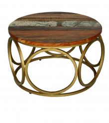 SOLID RECLAIMED TEAK WOOD & IRON ROUND COFFEE TABLE