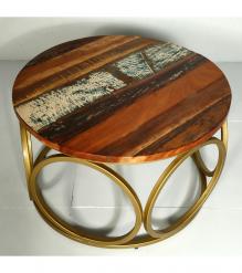 SOLID RECLAIMED TEAK WOOD & IRON ROUND COFFEE TABLE