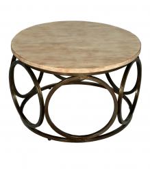 SOLID WOOD & IRON ROUND COFFEE TABLE