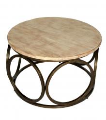 SOLID WOOD & IRON ROUND COFFEE TABLE