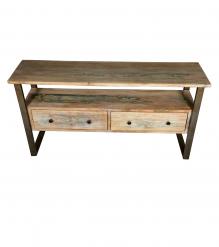 SOLID RECLAIMED TEAK WOOD & IRON MEDIA CENTER CONSOLE