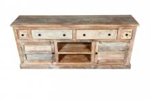 SOLID RECLAIMED TEAK WOOD MEDIA CABINET 4 DRAWERS & 2 DOORS