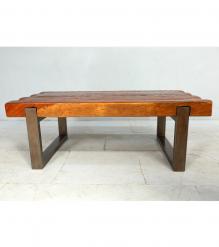 SOLID THICK RECLAIMED TEAK COFFEE TABLE W/ METAL BASE