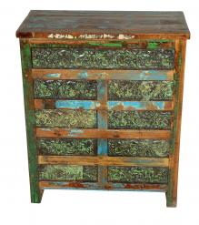 SOLID RECLAIMED TEAK WOOD & DISTRESSED METAL 9 DRAWER DRESSER CHEST BUREAU