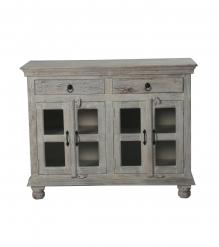 SOLID WOOD & GLASS CABINET SIDEBOARD WITH 4 DOORS & 2 DRAWERS 