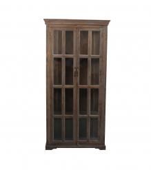 SOLID WOOD & GLASS DISPLAY CABINET W/ 2 DOORS & GLASS SIDES