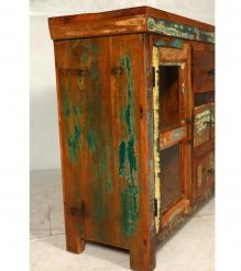 SOLID RECLAIMED TEAK WOOD SIDEBOARD W/ DRAWERS, DOORS & GLASS