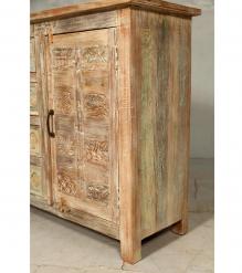 HAND CARVED SOLID RECLAIMED TEAK WOOD SIDEBOARD W/ 2 DOORS & 4 DRAWERS