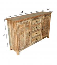 HAND CARVED SOLID RECLAIMED TEAK WOOD SIDEBOARD W/ 2 DOORS & 4 DRAWERS