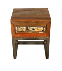SOLID RECLAIMED TEAK WOOD & IRON NIGHTSTAND END TABLE W/ DRAWER