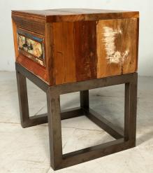 SOLID RECLAIMED TEAK WOOD & IRON NIGHTSTAND END TABLE W/ DRAWER