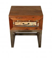 SOLID RECLAIMED TEAK WOOD & IRON NIGHTSTAND END TABLE W/ DRAWER