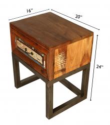 SOLID RECLAIMED TEAK WOOD & IRON NIGHTSTAND END TABLE W/ DRAWER