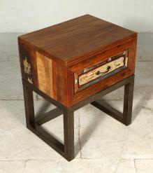 SOLID RECLAIMED TEAK WOOD & IRON NIGHTSTAND END TABLE W/ DRAWER