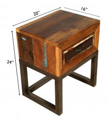 SOLID RECLAIMED TEAK WOOD & IRON NIGHTSTAND END TABLE W/ DRAWER