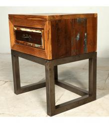 SOLID RECLAIMED TEAK WOOD & IRON NIGHTSTAND END TABLE W/ DRAWER