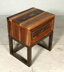 SOLID RECLAIMED TEAK WOOD & IRON NIGHTSTAND END TABLE W/ DRAWER