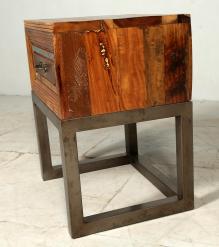 SOLID RECLAIMED TEAK WOOD & IRON NIGHTSTAND END TABLE W/ DRAWER
